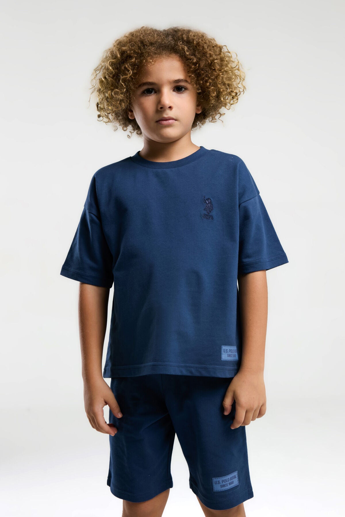U.S. Polo Assn. Erkek Çocuk Bisiklet Yaka Pigment Baskılı Yazlık Regular Fit Mavi Bermuda Takım US2035-C-V1