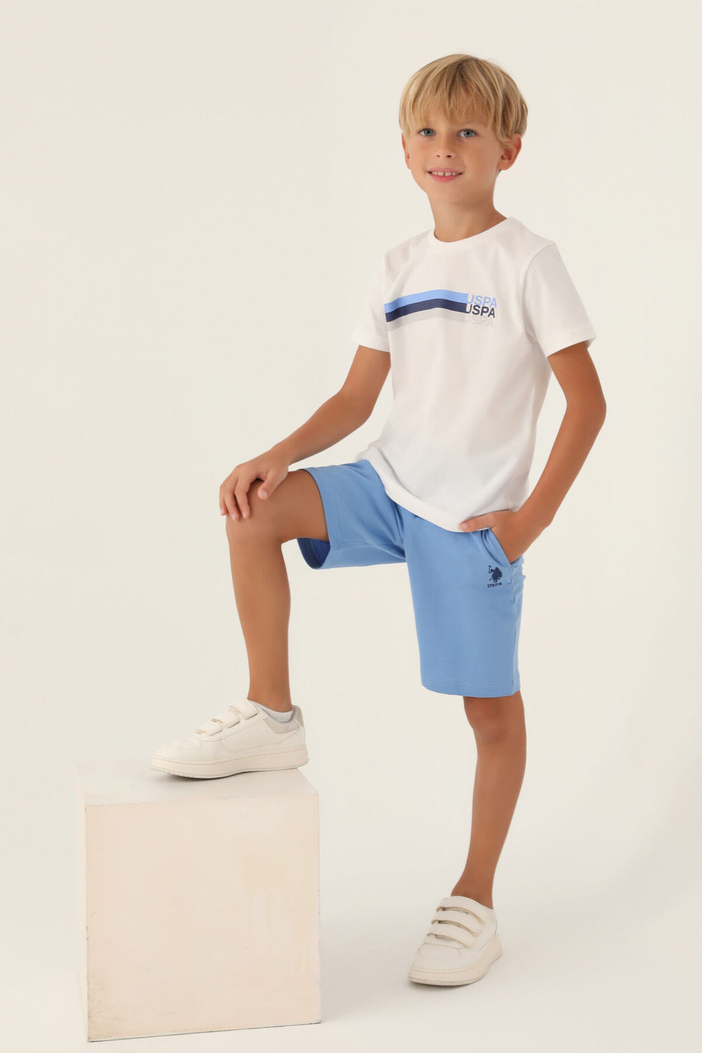 U.S. Polo Assn Lisanslı tonsurton Krem Erkek Çocuk Bermuda Takım
