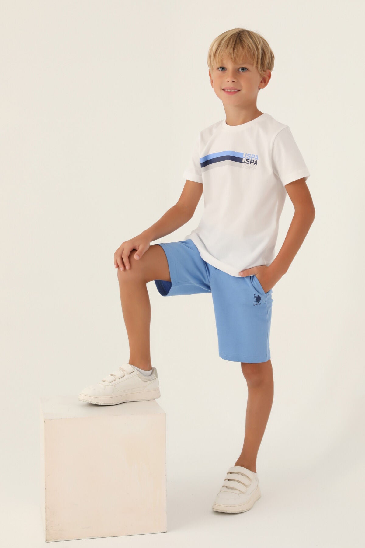 U.S. Polo Assn Lisanslı tonsurton Krem Erkek Çocuk Bermuda Takım