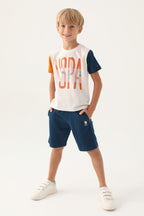 U.S. Polo Assn. Erkek Çocuk Bisiklet Yaka Pigment Baskılı Yazlık Regular Fit Krem Bermuda Takım US1715-C-V2