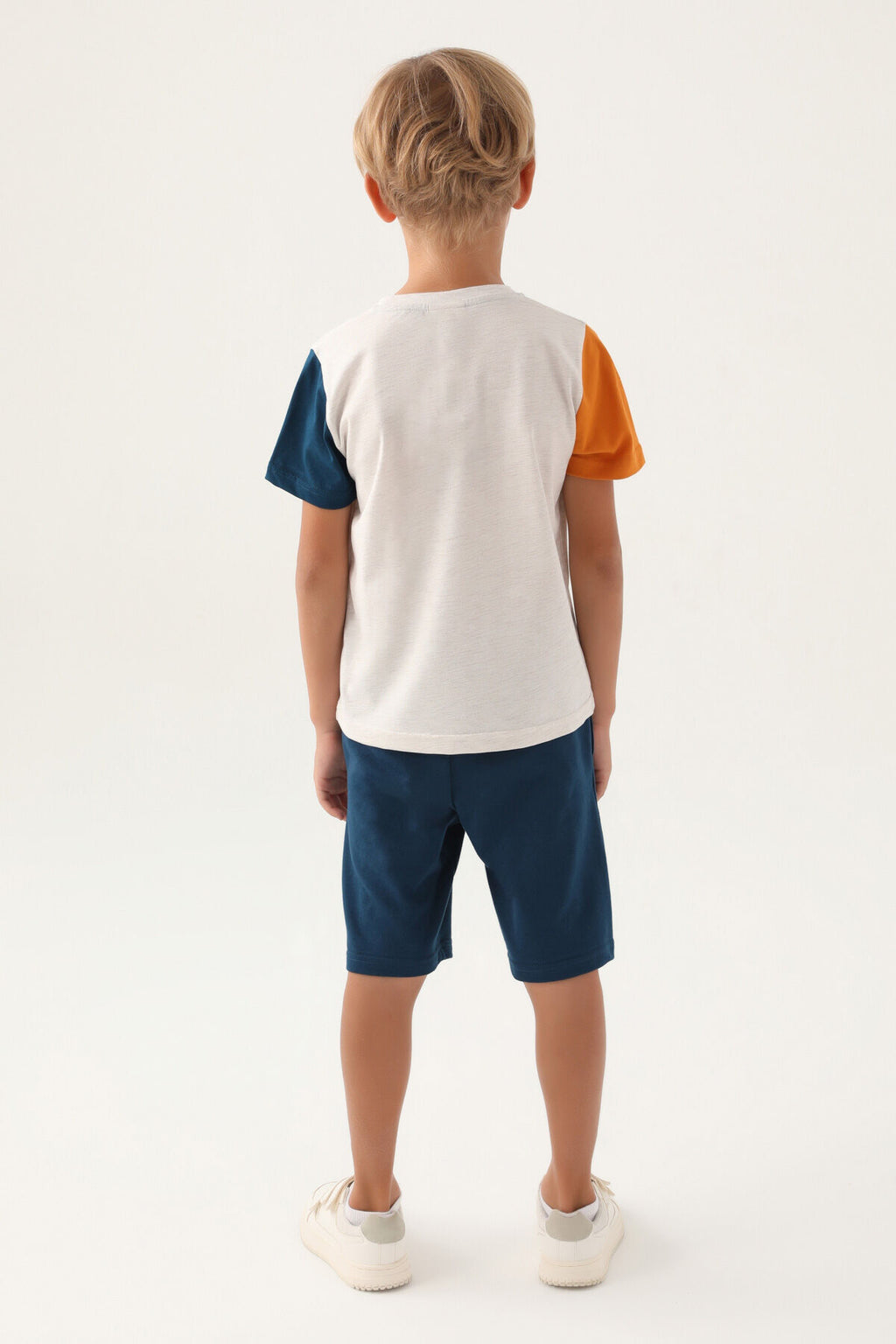 U.S. Polo Assn. Erkek Çocuk Bisiklet Yaka Pigment Baskılı Yazlık Regular Fit Krem Bermuda Takım US1715-C-V2