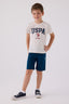 U.S. Polo Assn. Erkek Çocuk Bisiklet Yaka Pigment Baskılı Yazlık Regular Fit Krem Bermuda Takım US1368-C-V6