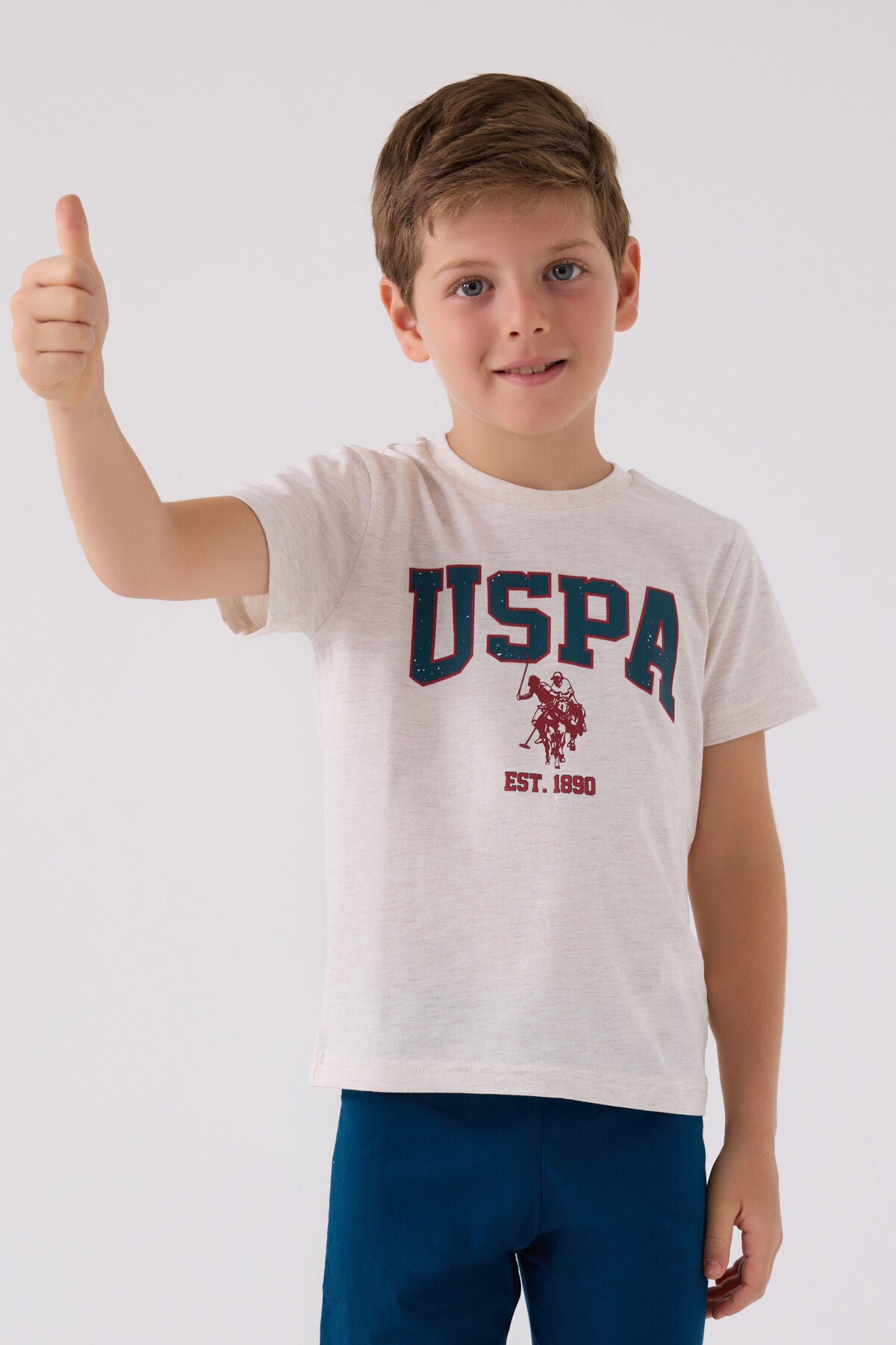U.S. Polo Assn. Erkek Çocuk Bisiklet Yaka Pigment Baskılı Yazlık Regular Fit Krem Bermuda Takım US1368-C-V6 Ürün ikincil görseli