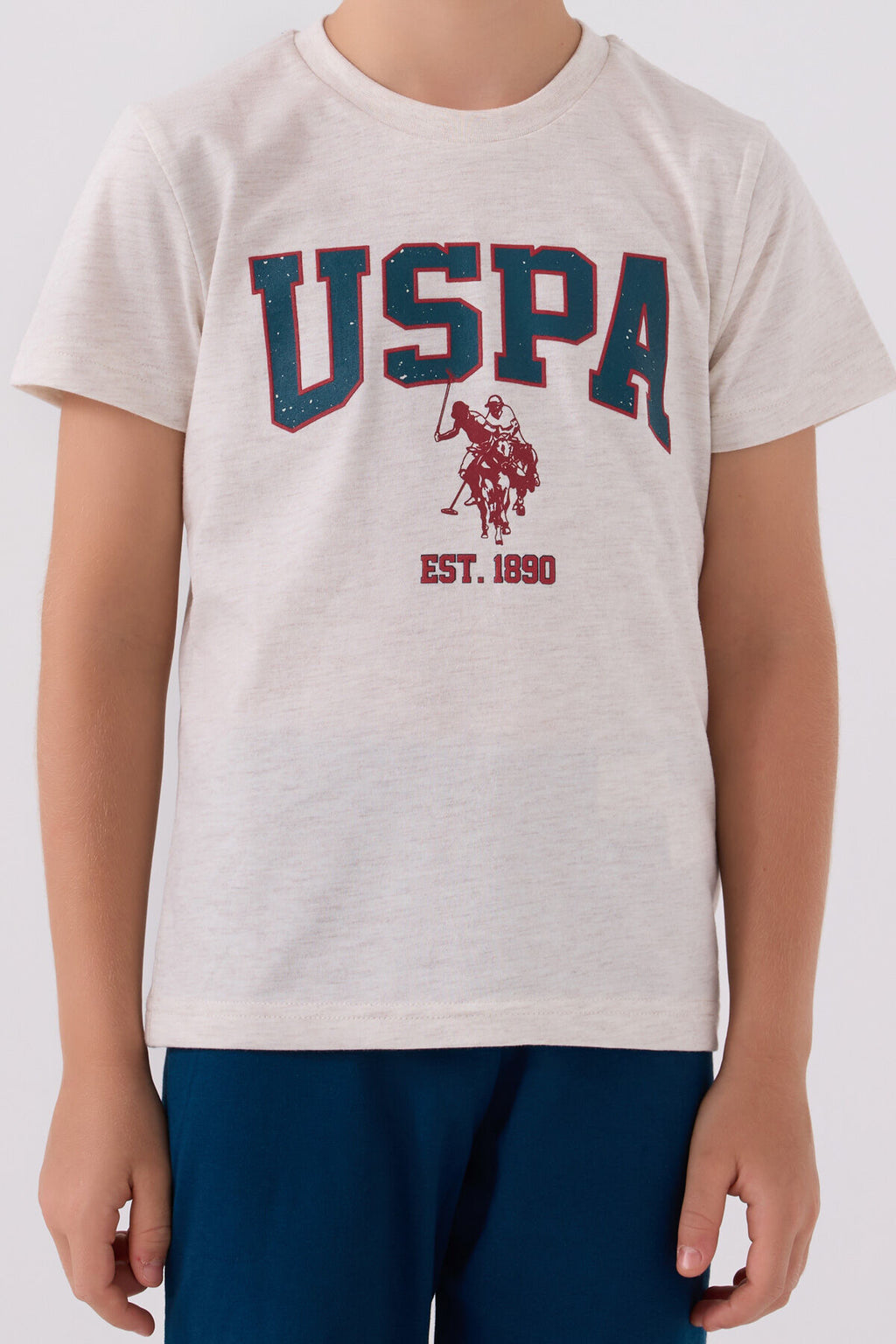U.S. Polo Assn. Erkek Çocuk Bisiklet Yaka Pigment Baskılı Yazlık Regular Fit Krem Bermuda Takım US1368-C-V6