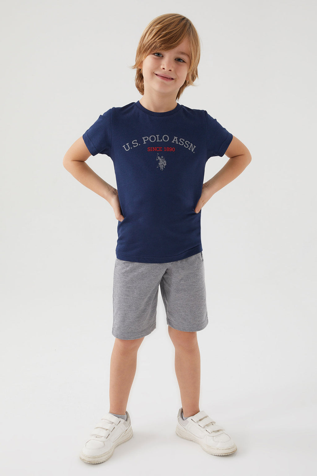 U.S. Polo Assn. Erkek Çocuk Bisiklet Yaka Pigment Baskılı Yazlık Regular Fit Lacivert Bermuda Takım US1369-C-V3