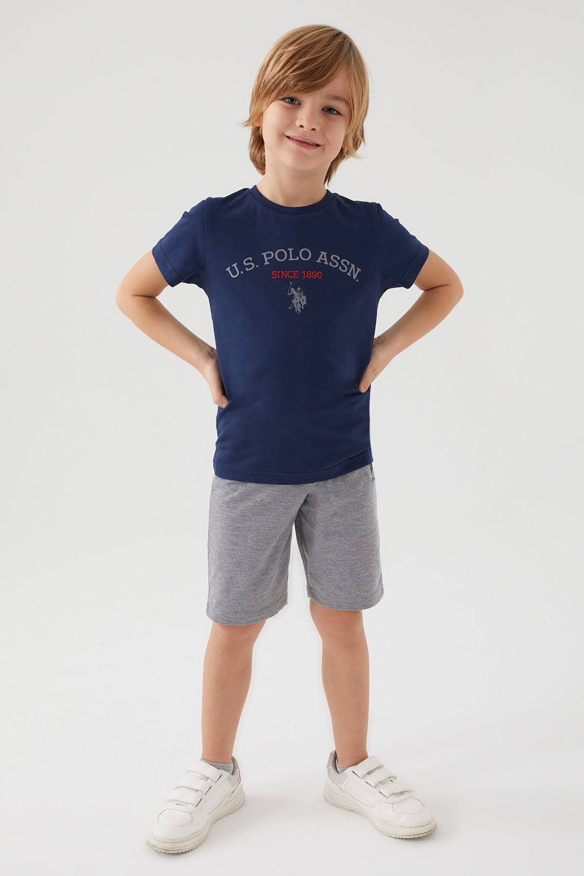 U.S. Polo Assn. Erkek Çocuk Bisiklet Yaka Pigment Baskılı Yazlık Regular Fit Lacivert Bermuda Takım US1369-C-V3