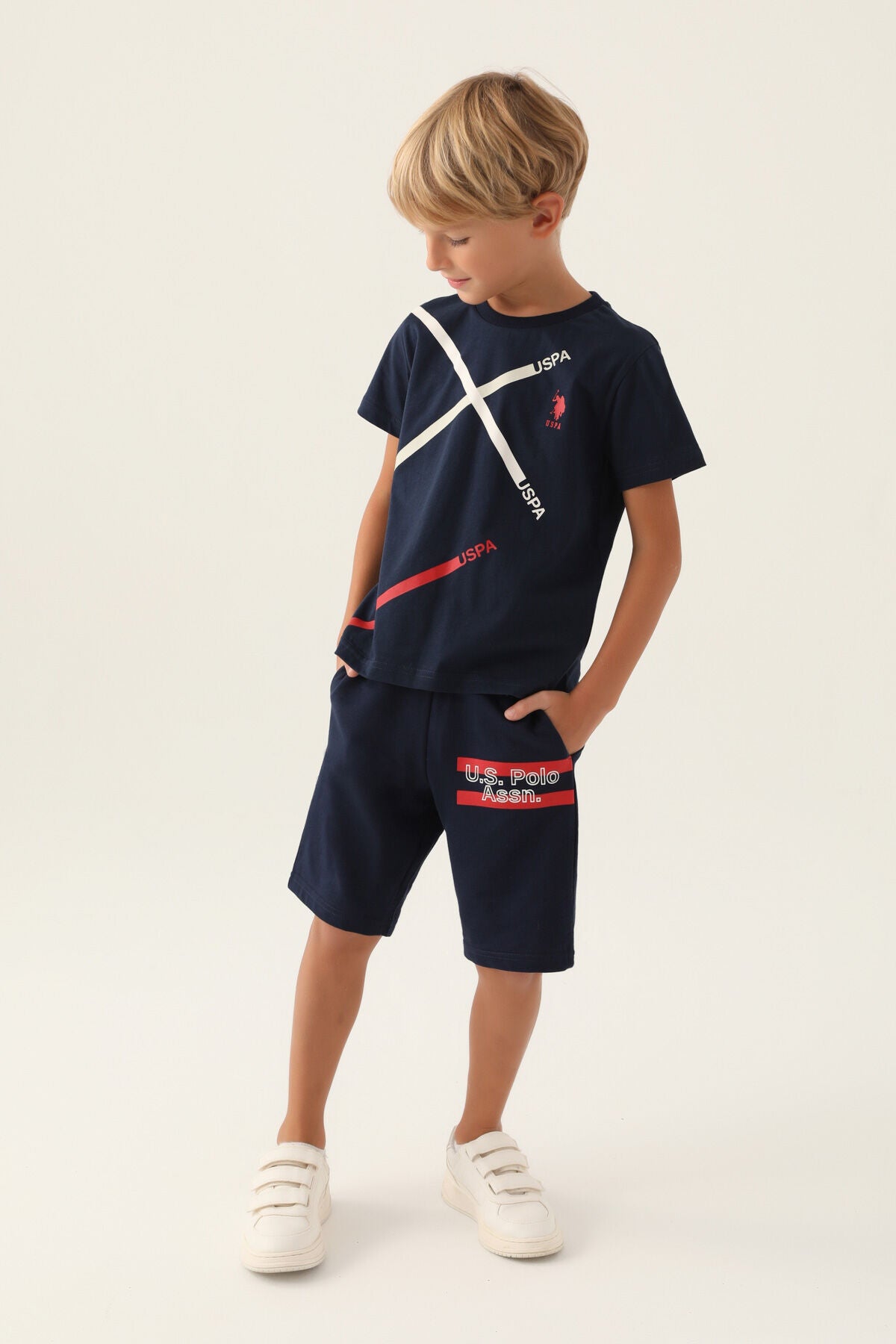 U.S. Polo Assn. Erkek Çocuk Bisiklet Yaka Pigment Baskılı Yazlık Regular Fit Lacivert Bermuda Takım US1768-C-V1 Ürün ana görseli