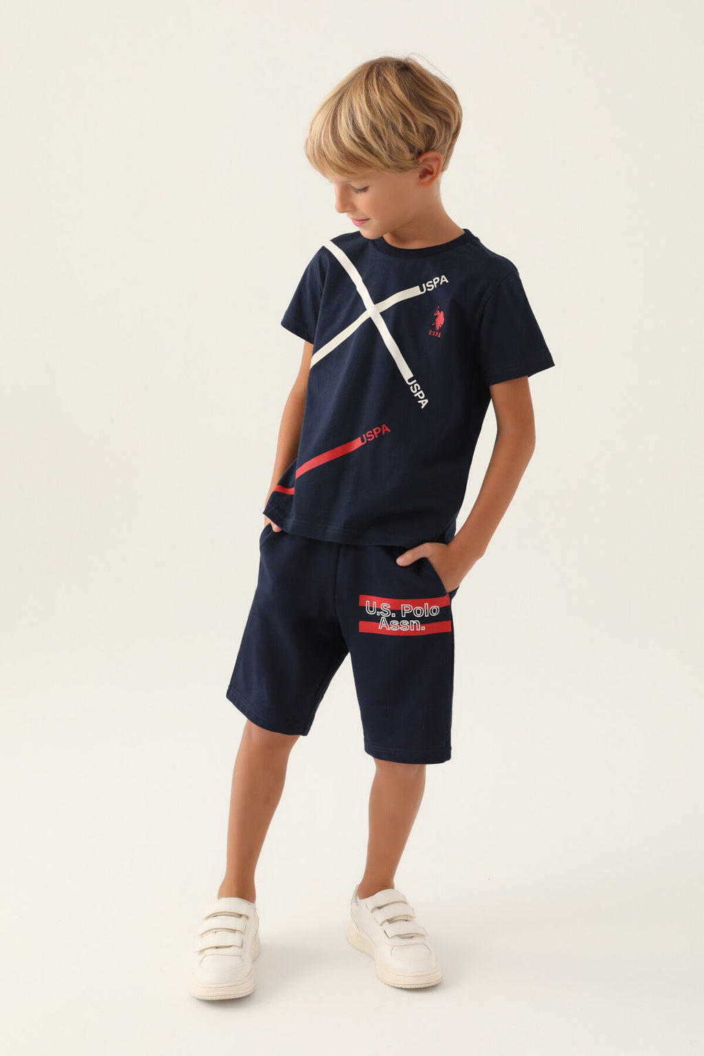 U.S. Polo Assn. Erkek Çocuk Bisiklet Yaka Pigment Baskılı Yazlık Regular Fit Lacivert Bermuda Takım US1768-C-V1