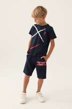 U.S. Polo Assn. Erkek Çocuk Bisiklet Yaka Pigment Baskılı Yazlık Regular Fit Lacivert Bermuda Takım US1768-C-V1