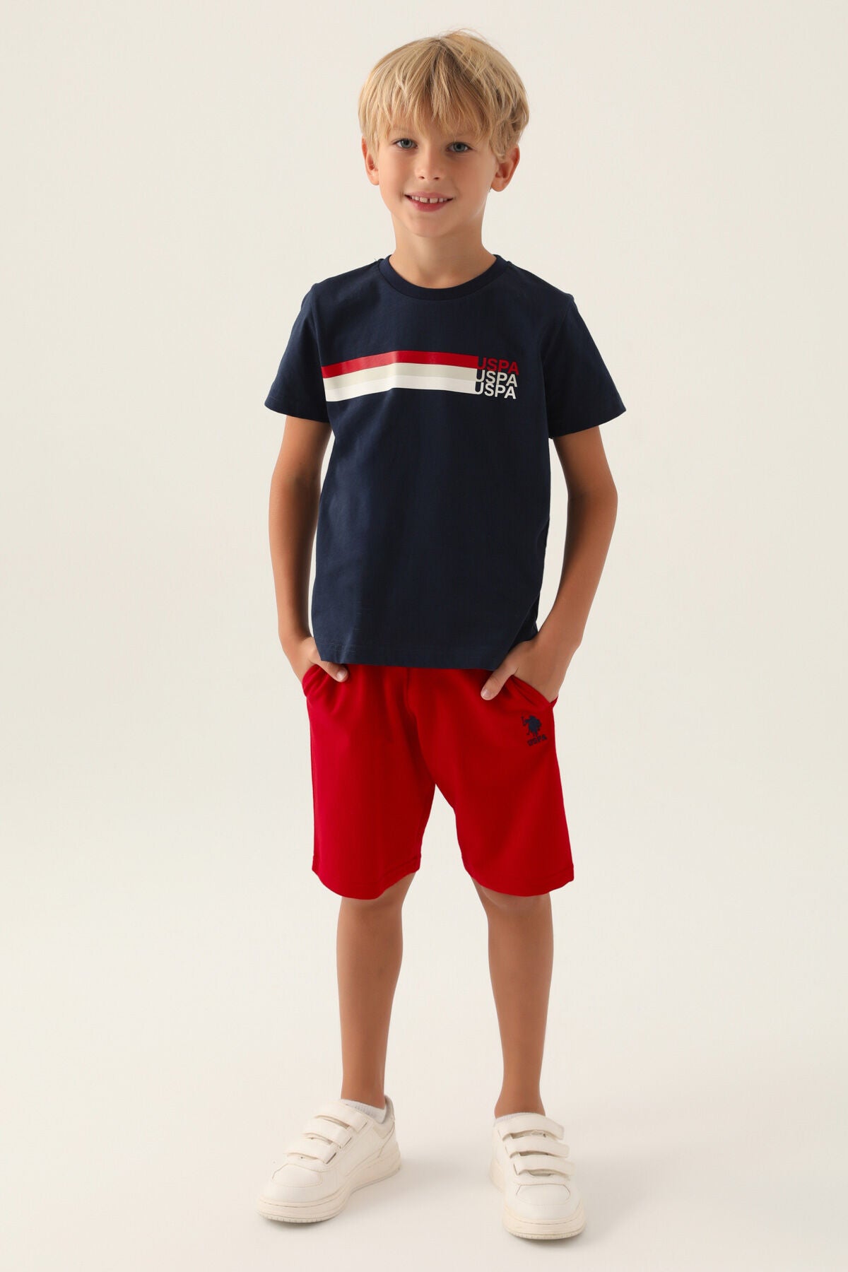 U.S. Polo Assn. Erkek Çocuk Bisiklet Yaka Pigment Baskılı Yazlık Regular Fit Lacivert Bermuda Takım US1764-C-V1 Ürün ana görseli
