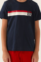 U.S. Polo Assn. Erkek Çocuk Bisiklet Yaka Pigment Baskılı Yazlık Regular Fit Lacivert Bermuda Takım US1764-C-V1
