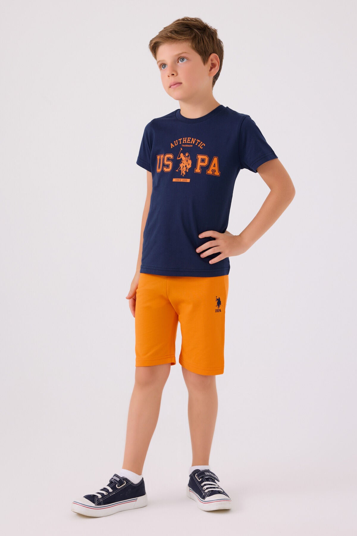 U.S. Polo Assn. Erkek Çocuk Bisiklet Yaka Pigment Baskılı Yazlık Regular Fit Lacivert Bermuda Takım US1390-C-V4 Ürün ana görseli