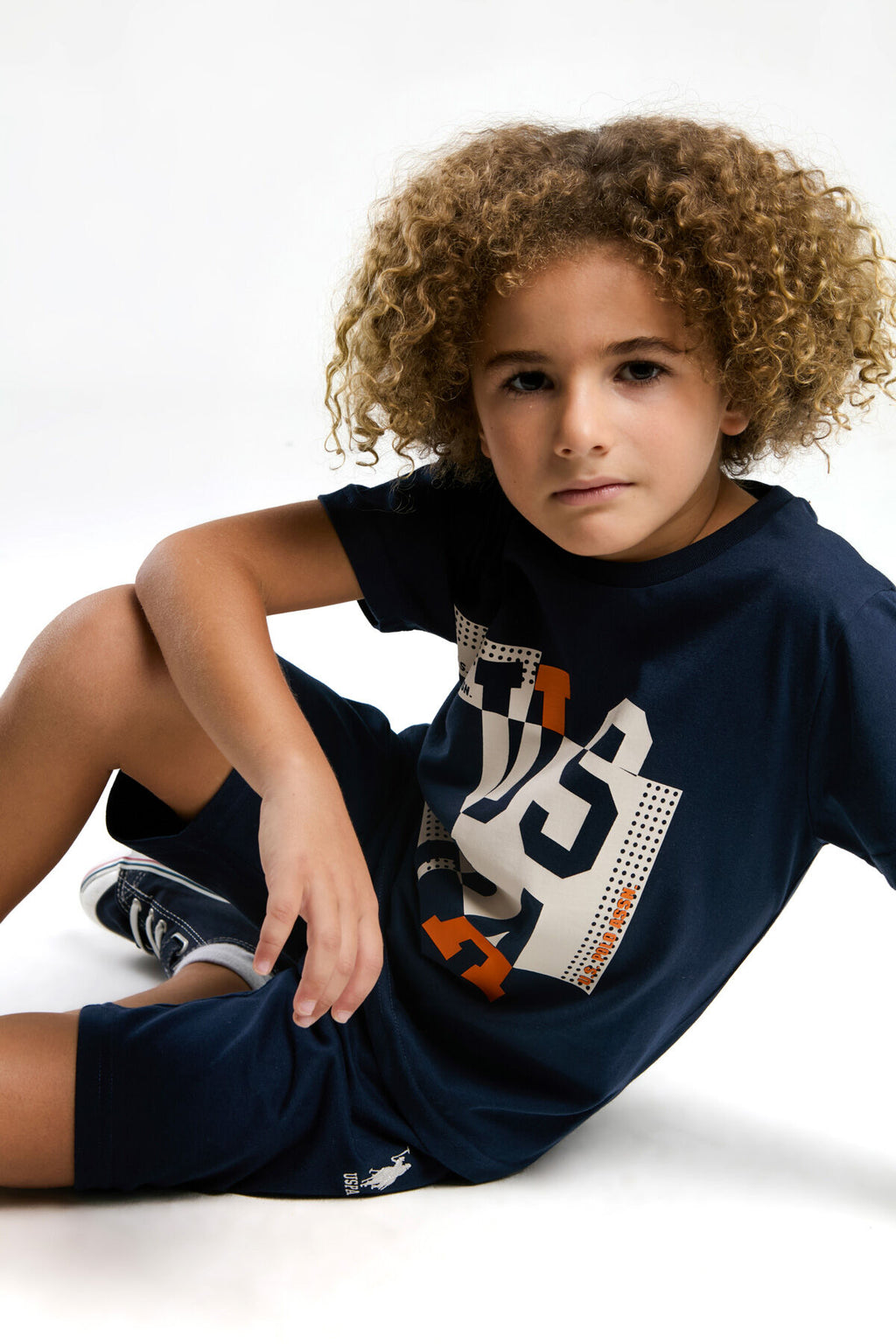 U.S. Polo Assn. Erkek Çocuk Bisiklet Yaka Pigment Baskılı Yazlık Regular Fit Lacivert Bermuda Takım US2052-C-V1