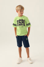 U.S. Polo Assn. Erkek Çocuk Bisiklet Yaka Pigment Baskılı Yazlık Regular Fit Yeşil Bermuda Takım US1709-C-V6