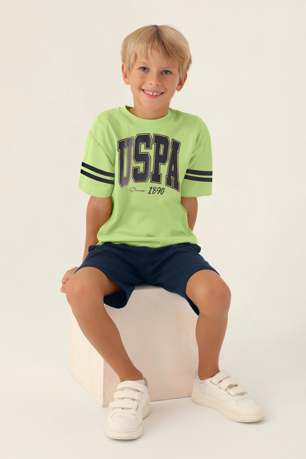 U.S. Polo Assn. Erkek Çocuk Bisiklet Yaka Pigment Baskılı Yazlık Regular Fit Yeşil Bermuda Takım US1709-C-V6 Ürün ikincil görseli