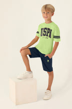 U.S. Polo Assn. Erkek Çocuk Bisiklet Yaka Pigment Baskılı Yazlık Regular Fit Yeşil Bermuda Takım US1709-C-V6
