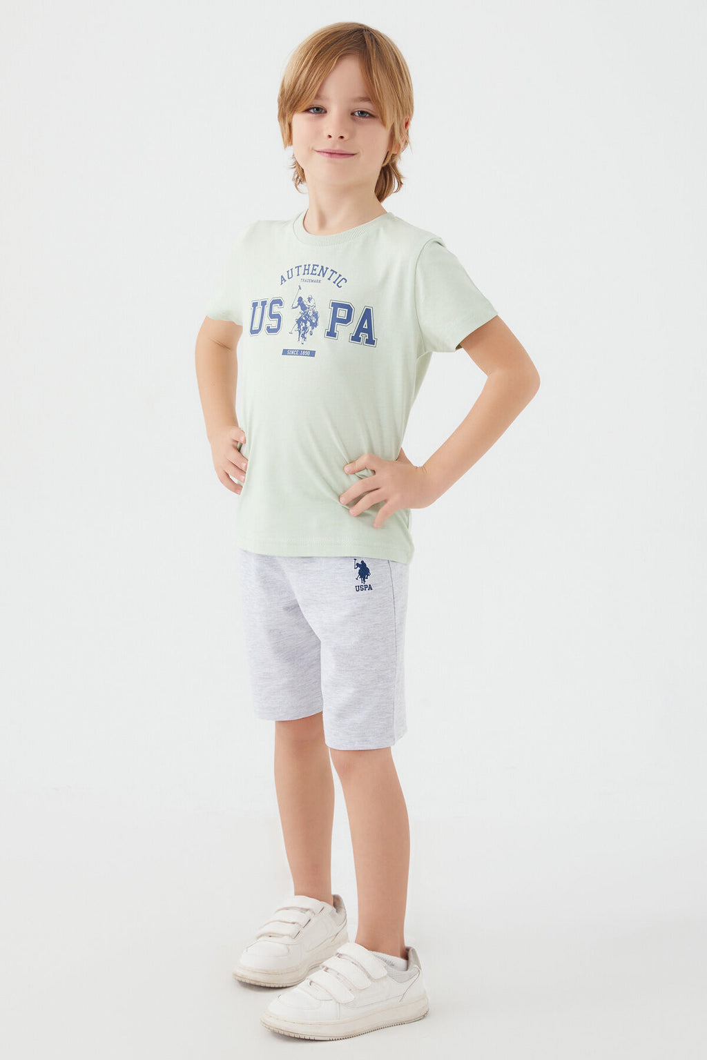 U.S. Polo Assn. Erkek Çocuk Bisiklet Yaka Pigment Baskılı Yazlık Regular Fit Mavi Bermuda Takım US1390-C-V3