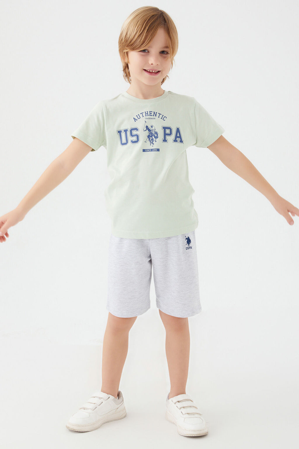 U.S. Polo Assn. Erkek Çocuk Bisiklet Yaka Pigment Baskılı Yazlık Regular Fit Mavi Bermuda Takım US1390-C-V3