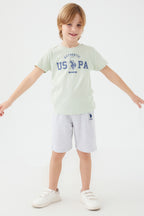 U.S. Polo Assn. Erkek Çocuk Bisiklet Yaka Pigment Baskılı Yazlık Regular Fit Mavi Bermuda Takım US1390-C-V3