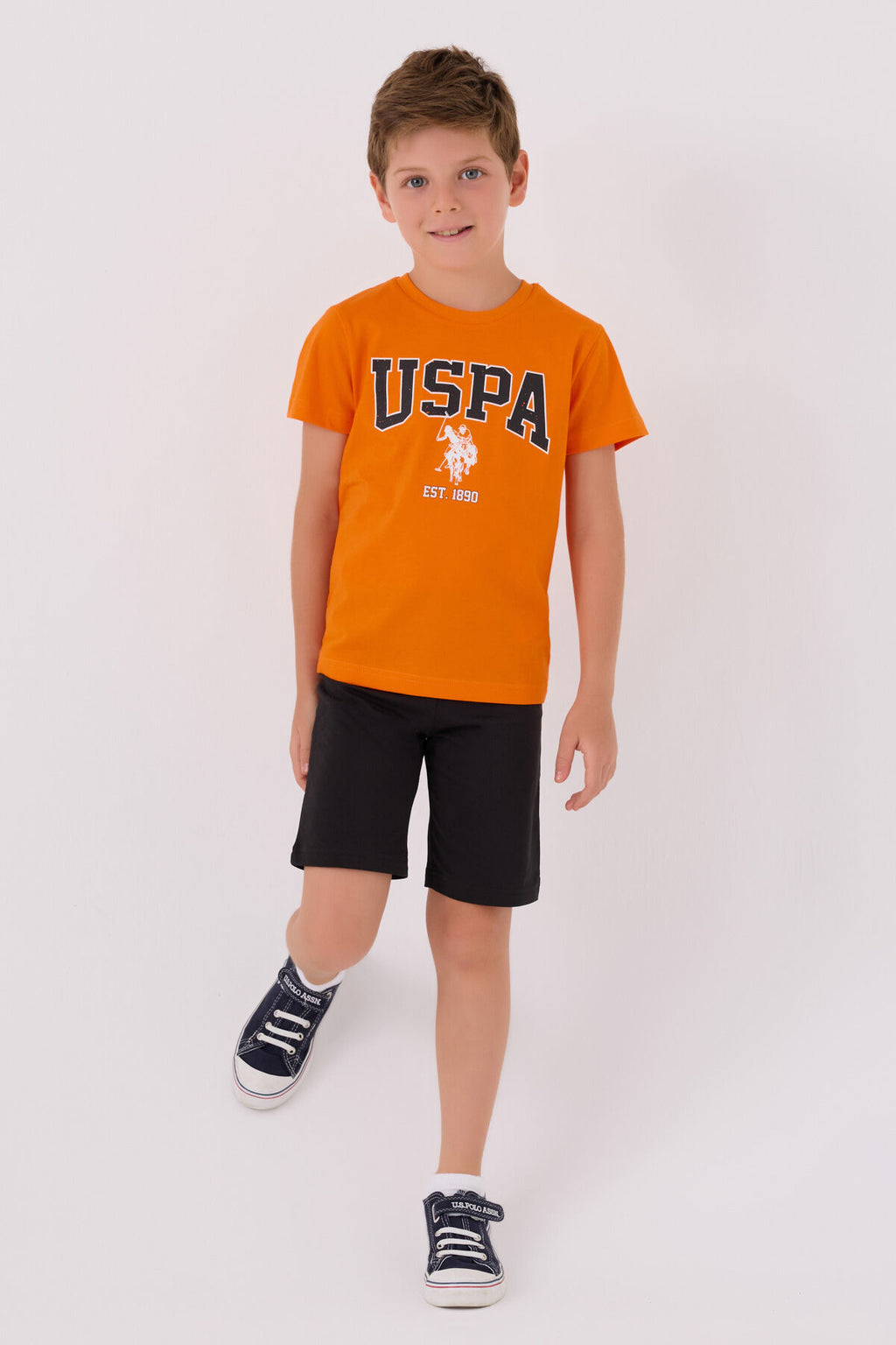 U.S. Polo Assn. Erkek Çocuk Bisiklet Yaka Pigment Baskılı Yazlık Regular Fit Turuncu Bermuda Takım US1368-C-V5