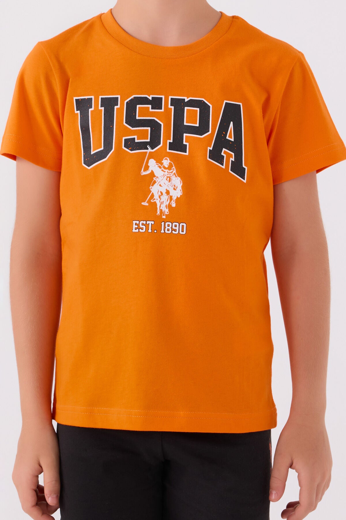 U.S. Polo Assn. Erkek Çocuk Bisiklet Yaka Pigment Baskılı Yazlık Regular Fit Turuncu Bermuda Takım US1368-C-V5