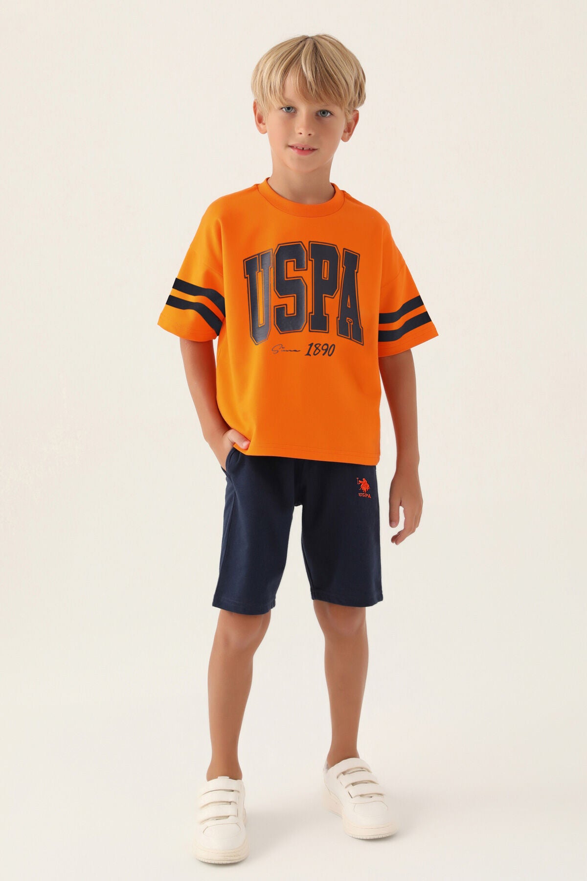 U.S. Polo Assn. Erkek Çocuk Bisiklet Yaka Pigment Baskılı Yazlık Regular Fit Turuncu Bermuda Takım US1709-C-V7 Ürün ana görseli