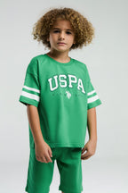 U.S. Polo Assn. Erkek Çocuk Bisiklet Yaka Pigment Baskılı Yazlık Regular Fit Yeşil Bermuda Takım US2022-C-V2