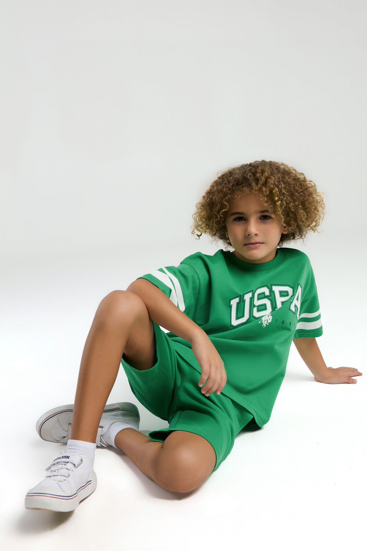 U.S. Polo Assn. Erkek Çocuk Bisiklet Yaka Pigment Baskılı Yazlık Regular Fit Yeşil Bermuda Takım US2022-C-V2