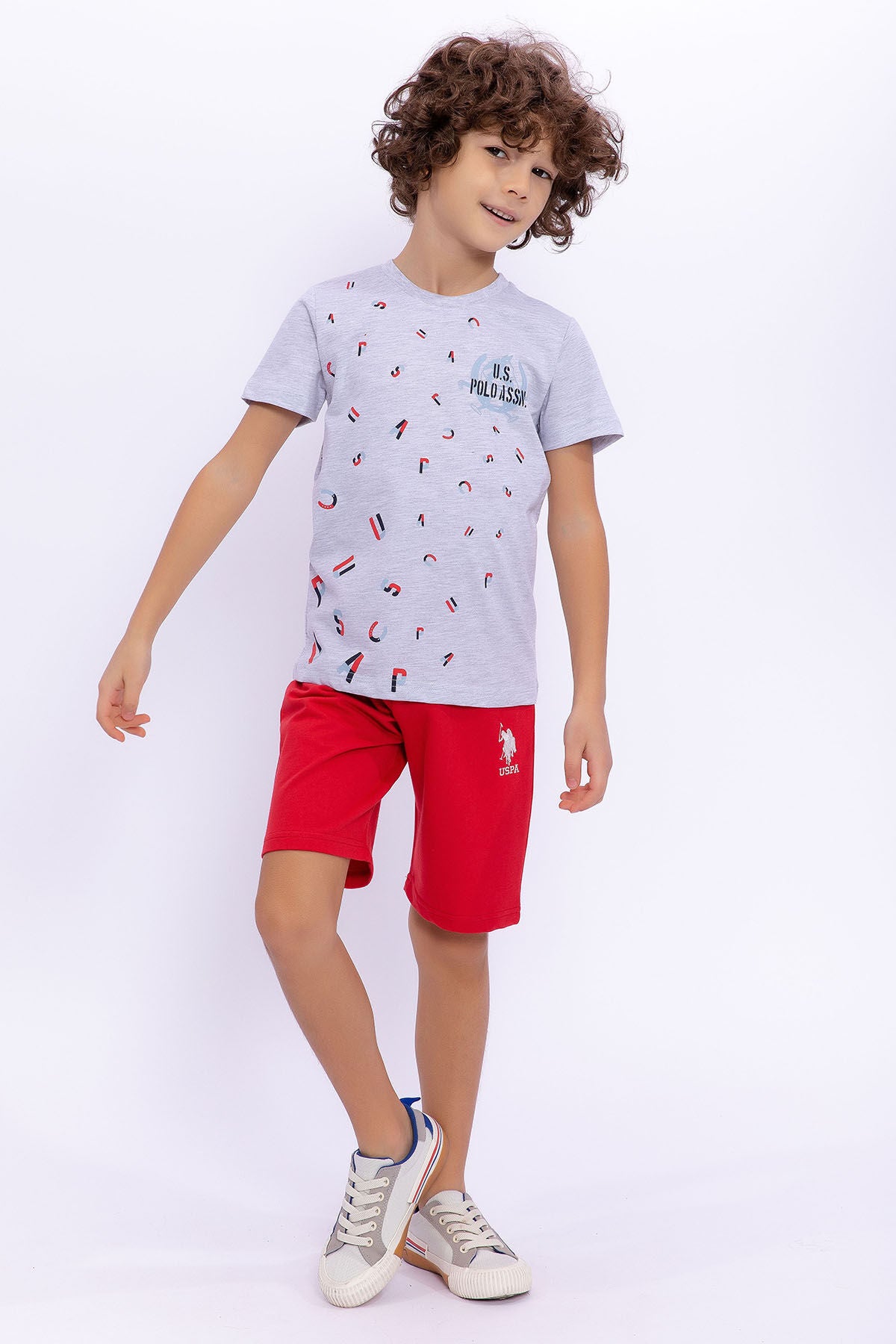 U.S. Polo Assn. Erkek Çocuk Yazlık Regular Fit Gri Bermuda Takım US1003-C-V1 Ürün ana görseli
