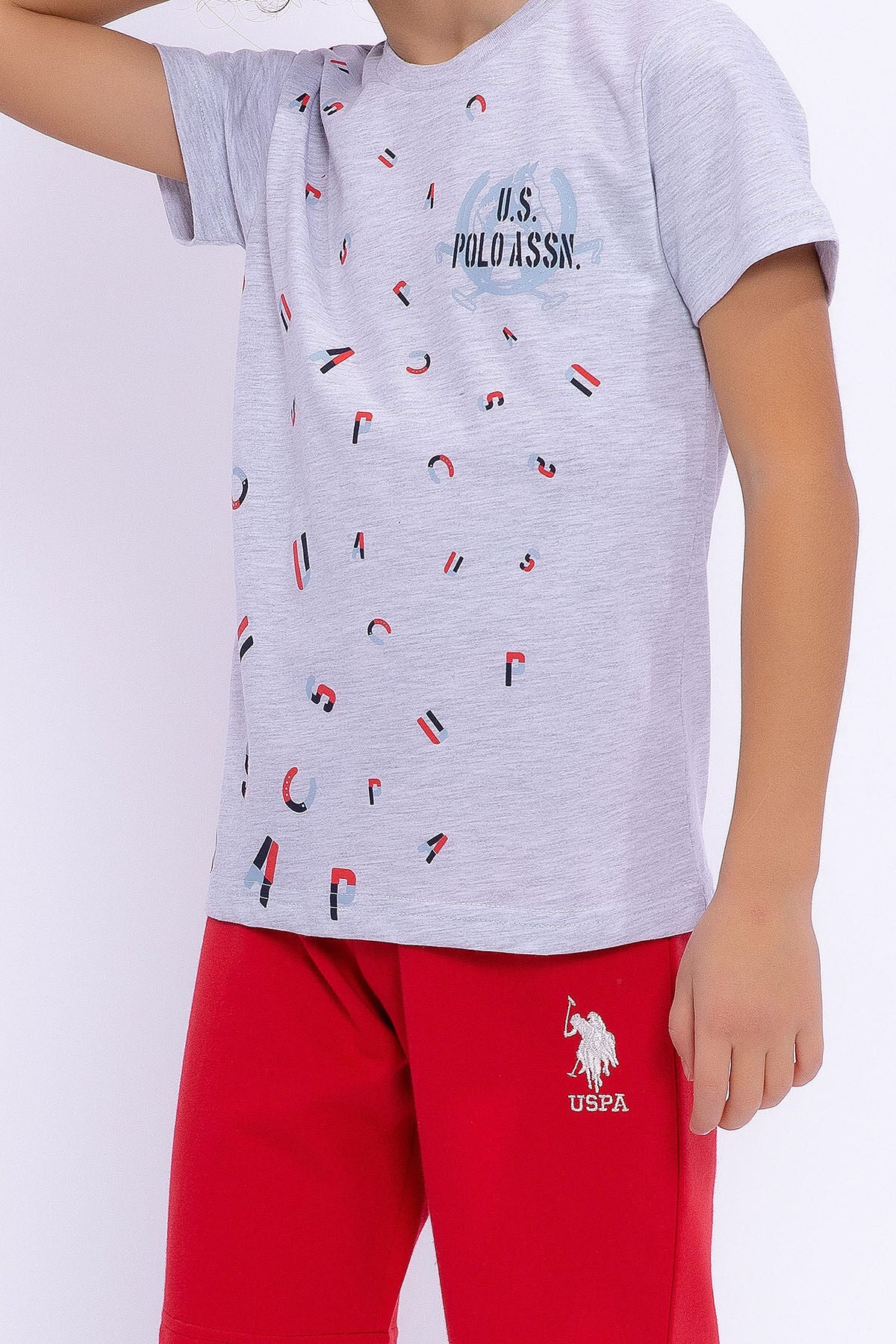 U.S. Polo Assn. Erkek Çocuk Yazlık Regular Fit Gri Bermuda Takım US1003-C-V1