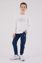 U.S. Polo Assn. Erkek Çocuk Bisiklet Yaka Pigment Baskılı Kışlık Regular Fit Beyaz Eşofman Takımı US2232-C-V1