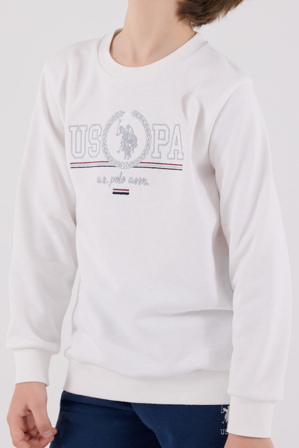 U.S. Polo Assn. Erkek Çocuk Bisiklet Yaka Pigment Baskılı Kışlık Regular Fit Beyaz Eşofman Takımı US2232-C-V1