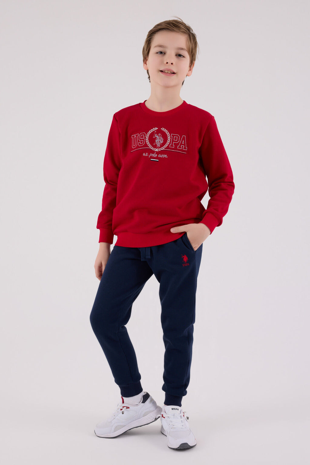 U.S. Polo Assn. Erkek Çocuk Bisiklet Yaka Pigment Baskılı Kışlık Regular Fit Kırmızı Eşofman Takımı US2232-C-V3