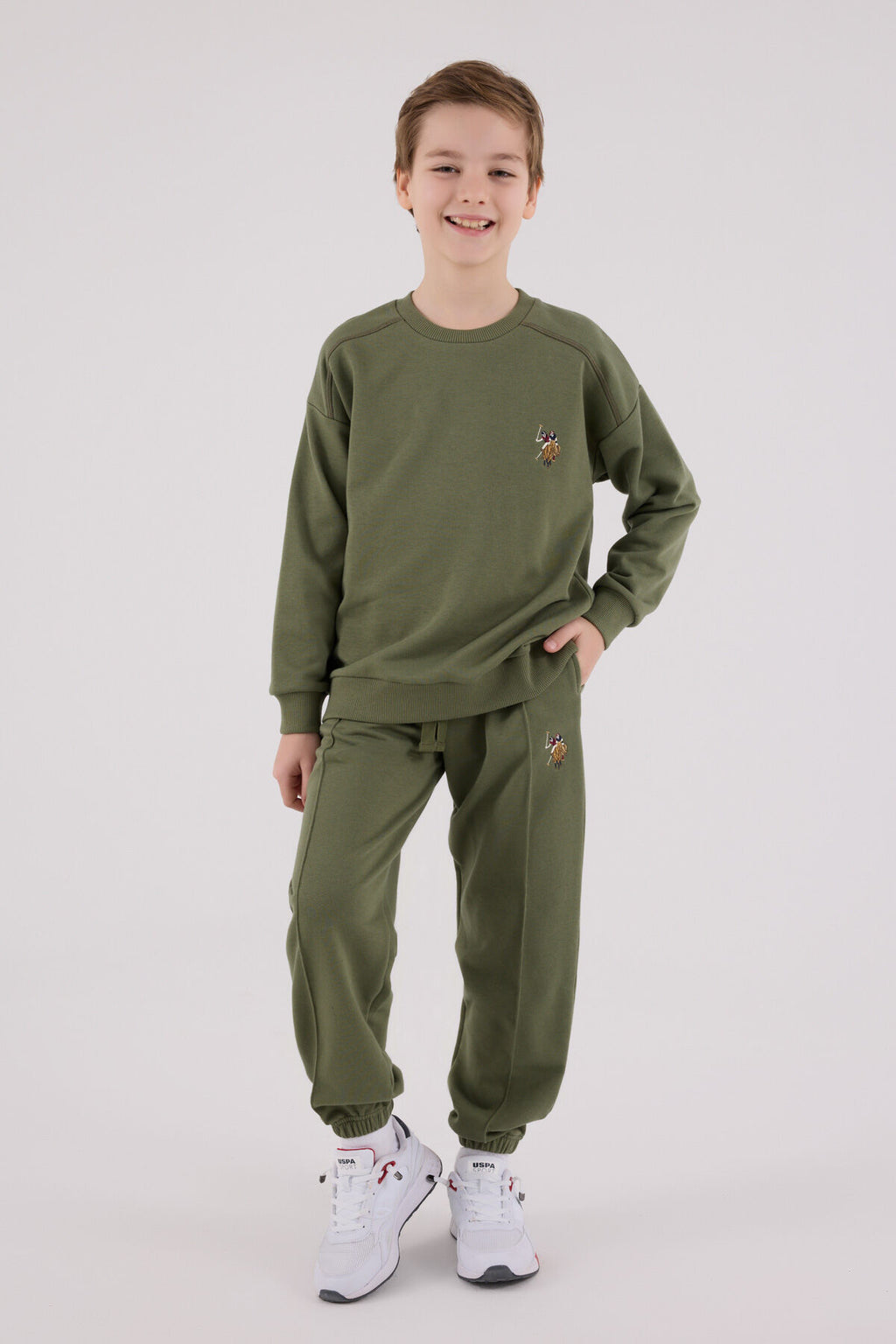 U.S. Polo Assn. Erkek Çocuk Kışlık Regular Fit Haki Eşofman Takımı US2228-C-V2