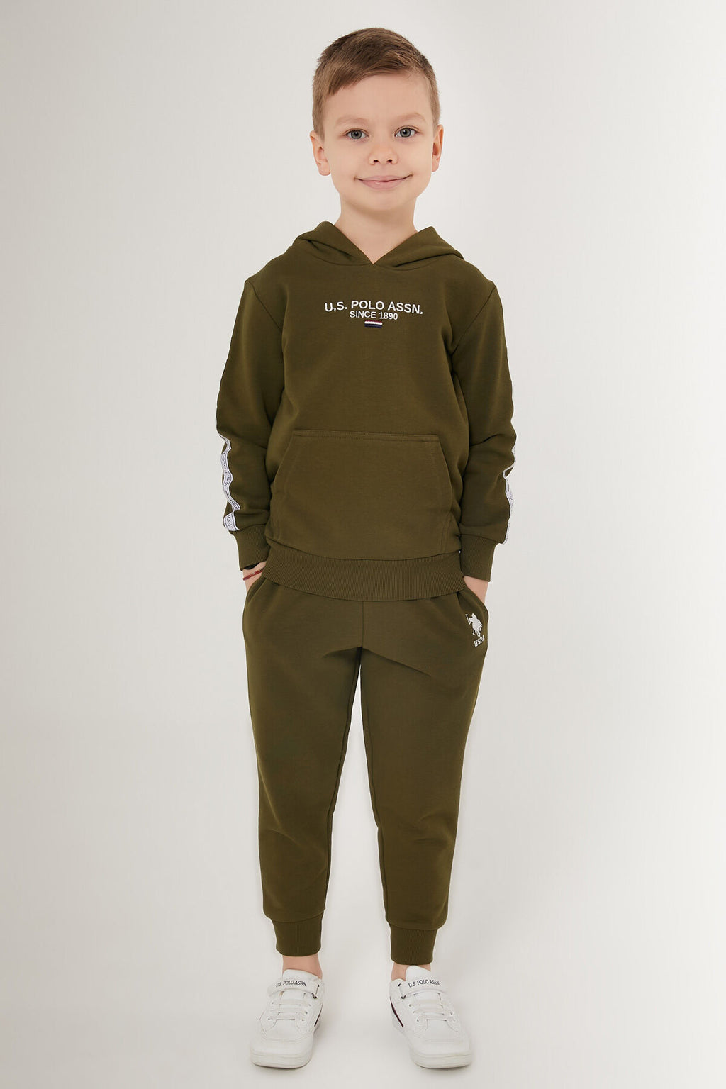 U.S. Polo Assn. Erkek Çocuk Kapüşonlu Nakışlı Kışlık Regular Fit Yeşil Eşofman Takımı US1562-C-V2