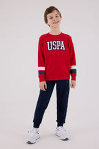U.S. Polo Assn. Erkek Çocuk Bisiklet Yaka Pigment Baskılı Kışlık Regular Fit Kırmızı Eşofman Takımı US2213-C-V1