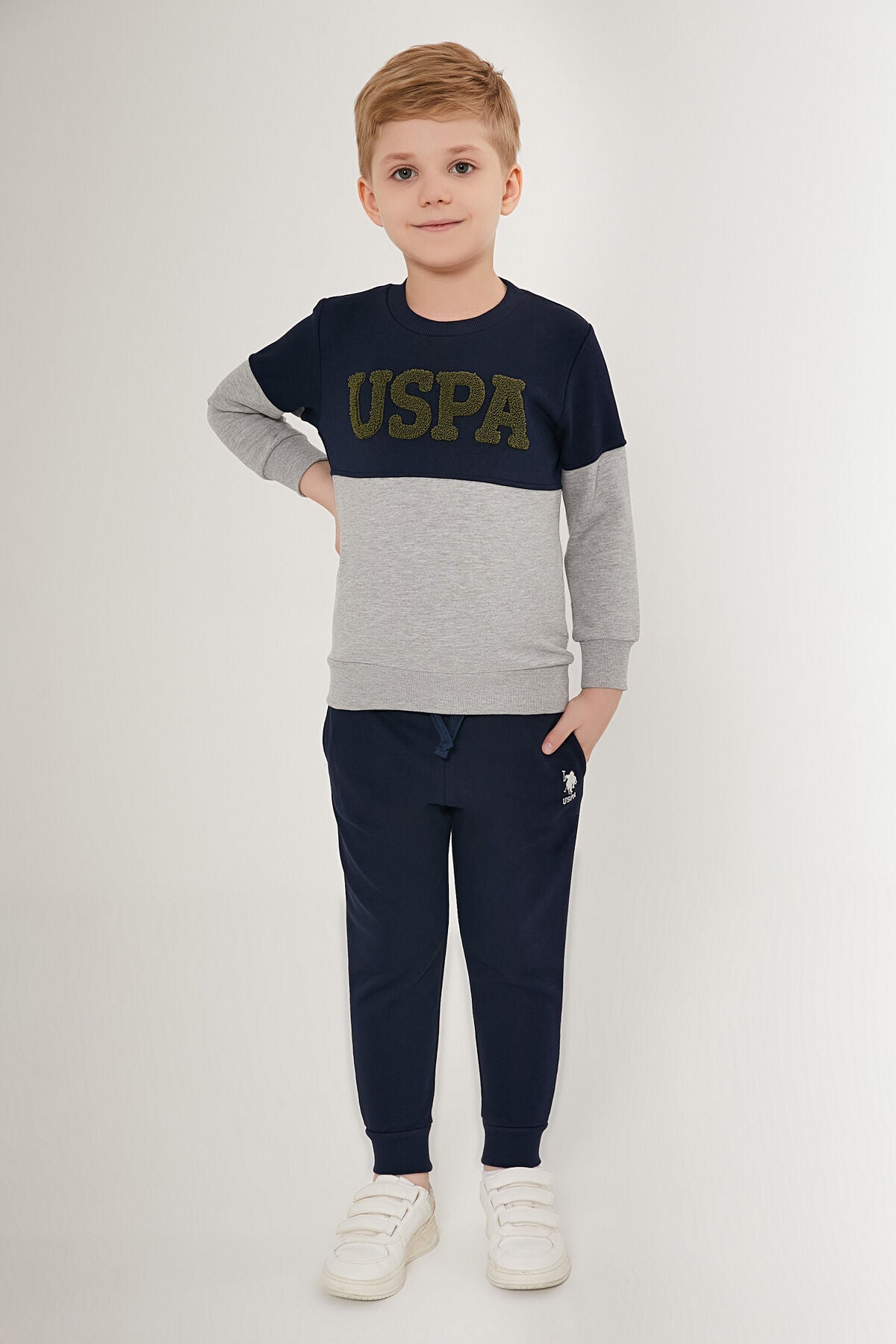 U.S. Polo Assn. Erkek Çocuk Pamuklu Kışlık Regular Fit Yeşil Eşofman Takımı US1500-C-V1 Ürün ana görseli