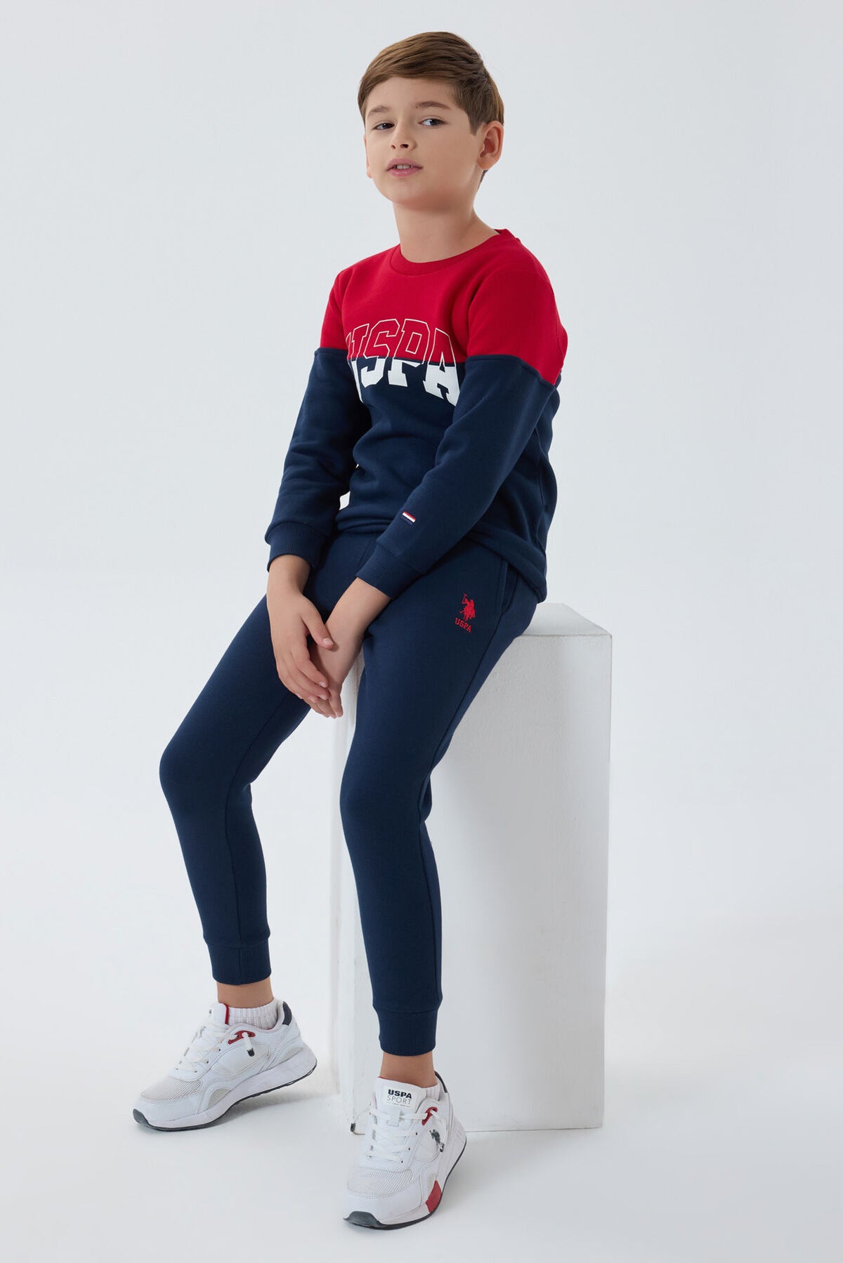 U.S. Polo Assn. Erkek Çocuk Bisiklet Yaka Empirme Baskılı Kışlık Regular Fit Lacivert Eşofman Takımı US1139-C-V3