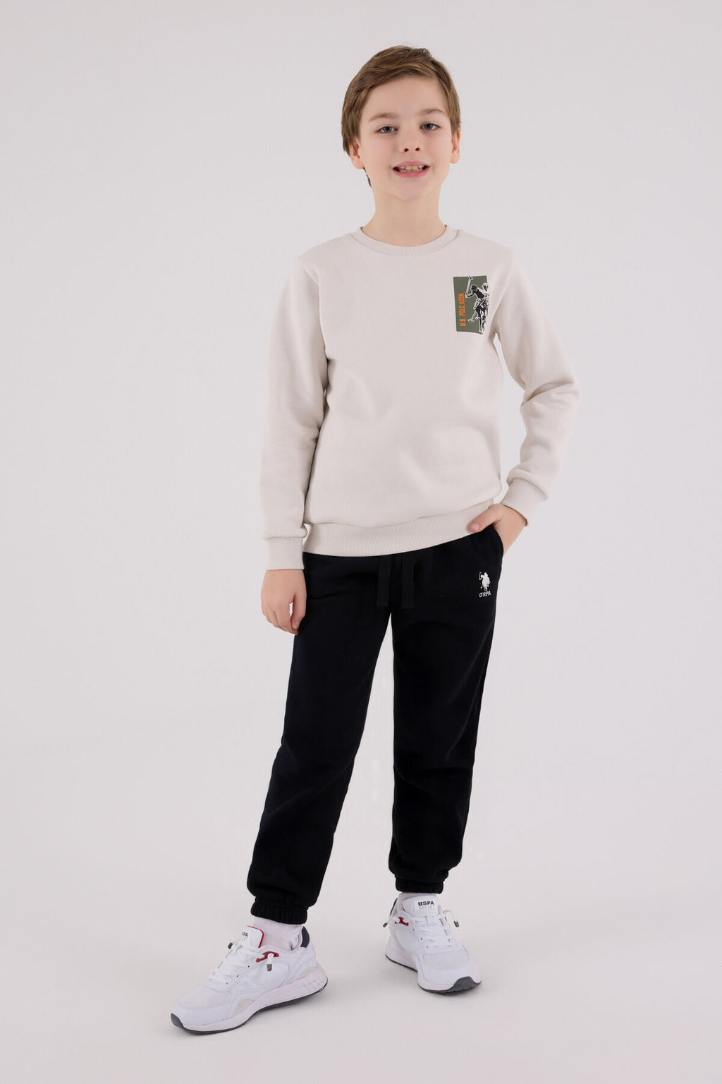 U.S. Polo Assn. Erkek Çocuk Bisiklet Yaka Pigment Baskılı Kışlık Regular Fit Gri Eşofman Takımı US2216-C-V2