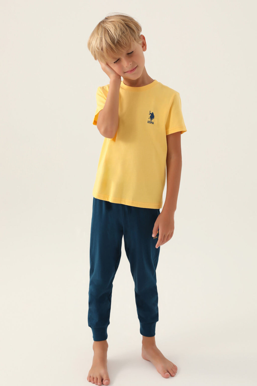 U.S. Polo Assn. Erkek Çocuk Bisiklet Yaka Pigment Baskılı Yazlık Regular Fit Sarı Pijama Takımı US1742-C-V2