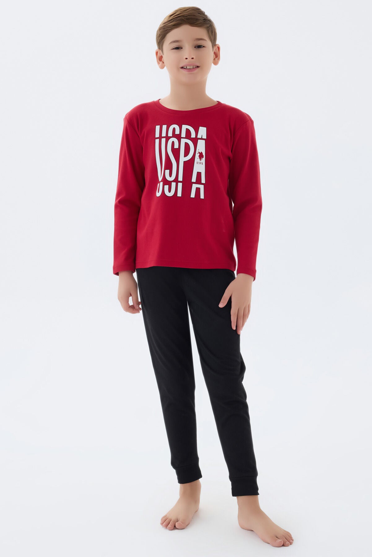 U.S. Polo Assn. Erkek Çocuk Bisiklet Yaka Pigment Baskýlý Kýþlýk Regular Fit Kýrmýzý Pijama Takýmý US2058-C-V1 Ürün ana görseli