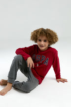 U.S. Polo Assn. Erkek Çocuk Bisiklet Yaka Pigment Baskýlý Kýþlýk Regular Fit Kýrmýzý Pijama Takýmý US2060-C-V1