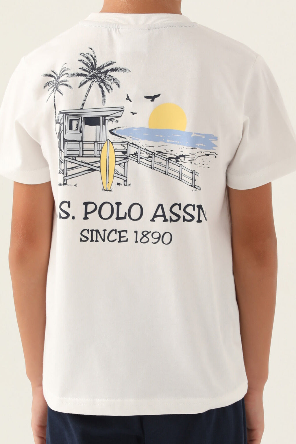 U.S. Polo Assn. Erkek Çocuk Bisiklet Yaka Pigment Baskılı Yazlık Regular Fit Krem Pijama Takımı US1742-C-V1
