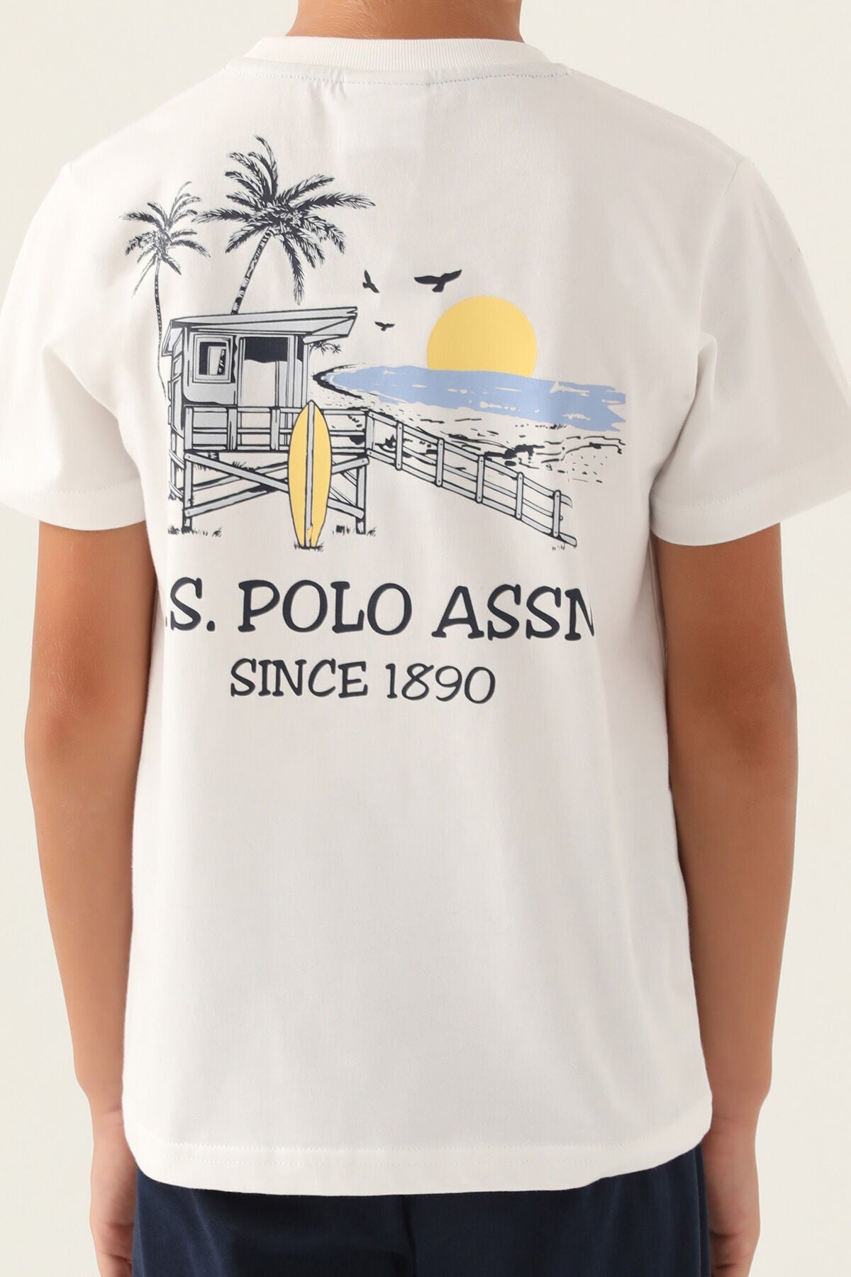 U.S. Polo Assn. Erkek Çocuk Bisiklet Yaka Pigment Baskılı Yazlık Regular Fit Krem Pijama Takımı US1742-C-V1