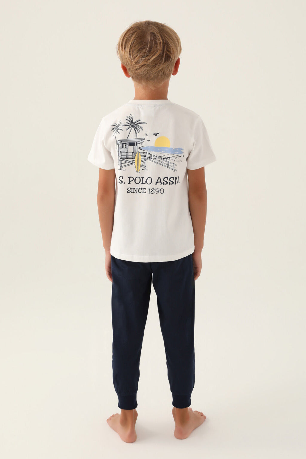 U.S. Polo Assn. Erkek Çocuk Bisiklet Yaka Pigment Baskılı Yazlık Regular Fit Krem Pijama Takımı US1742-C-V1
