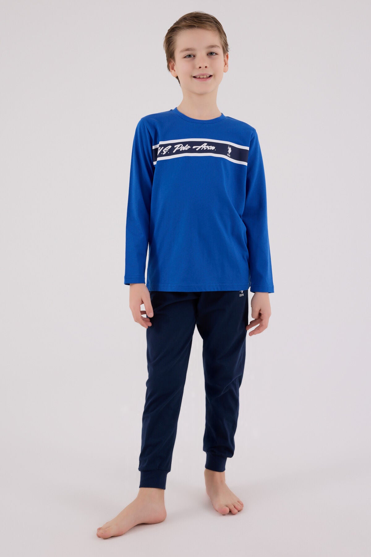 U.S. Polo Assn. Erkek Çocuk Bisiklet Yaka Pigment Baskılı Kışlık Regular Fit Mavi Pijama Takımı US2210-C-V2 Ürün ana görseli