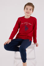 U.S. Polo Assn. Erkek Çocuk Bisiklet Yaka Pigment Baskılı Kışlık Regular Fit Kırmızı Pijama Takımı US2233-C-V2