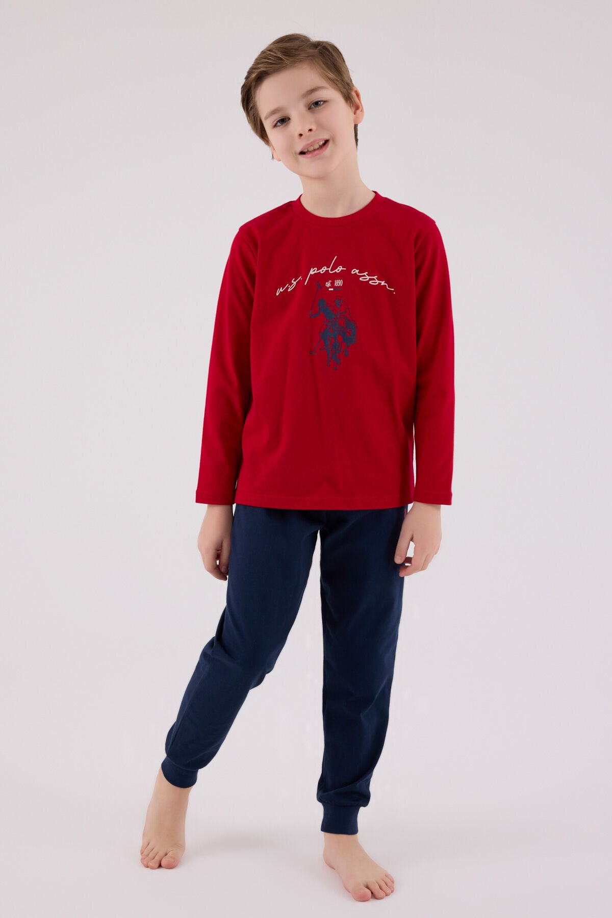 U.S. Polo Assn. Erkek Çocuk Bisiklet Yaka Pigment Baskılı Kışlık Regular Fit Kırmızı Pijama Takımı US2233-C-V2