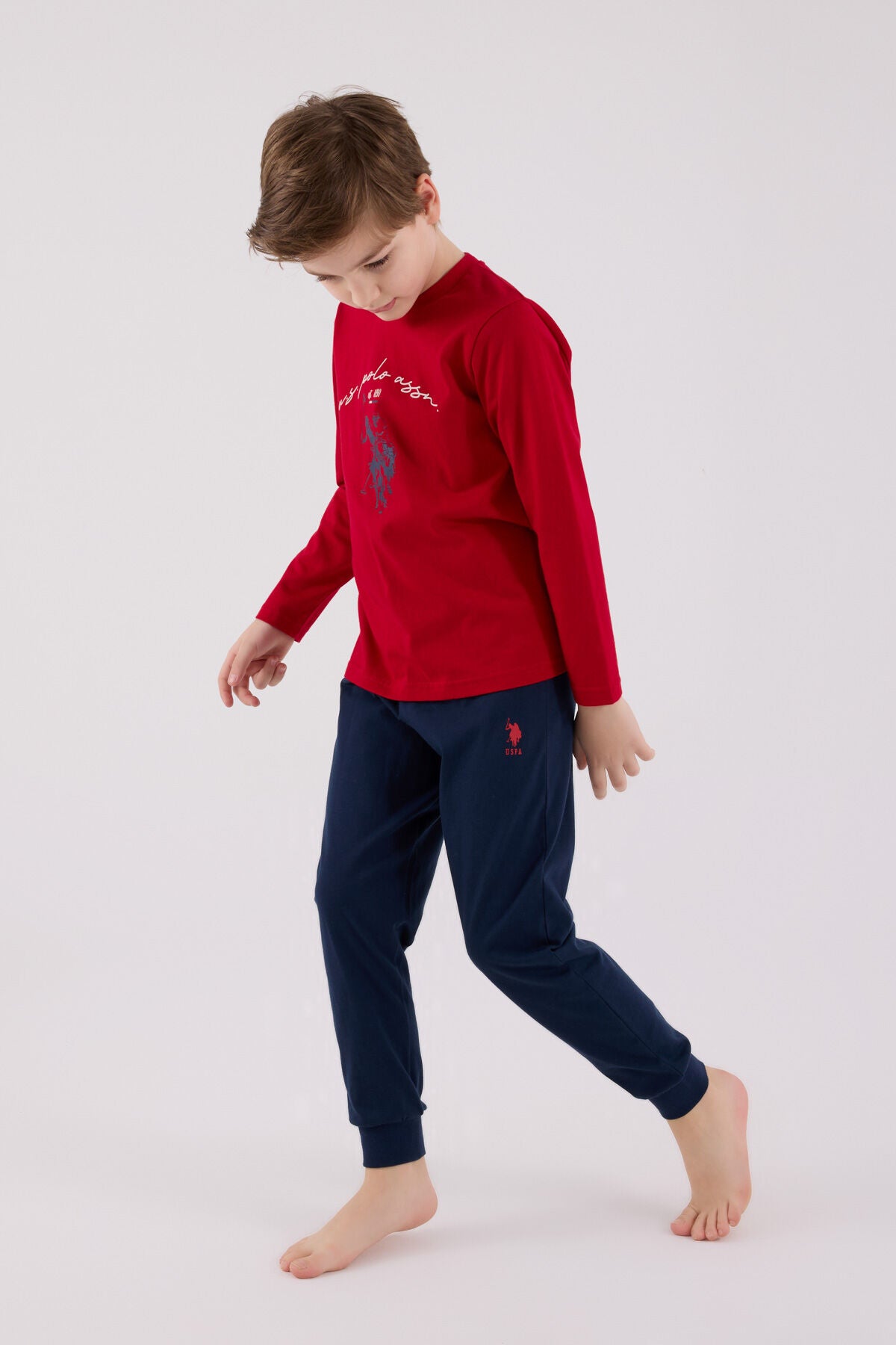 U.S. Polo Assn. Erkek Çocuk Bisiklet Yaka Pigment Baskılı Kışlık Regular Fit Kırmızı Pijama Takımı US2233-C-V2