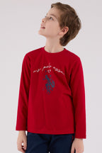 U.S. Polo Assn. Erkek Çocuk Bisiklet Yaka Pigment Baskılı Kışlık Regular Fit Kırmızı Pijama Takımı US2233-C-V2